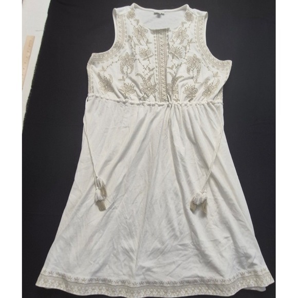 J. Jill Dresses & Skirts - J Jill white sleeveless embroidered tassel tie waist babydoll dress 2XL boho